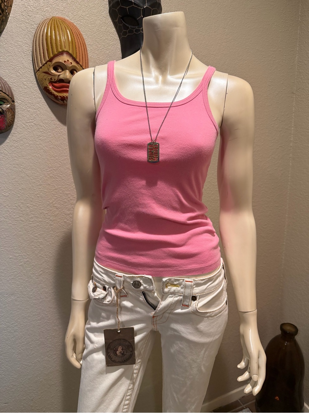 Vintage Victoria's Secret Moda International Pink Ribbed Tank Top XS 100% Cotton